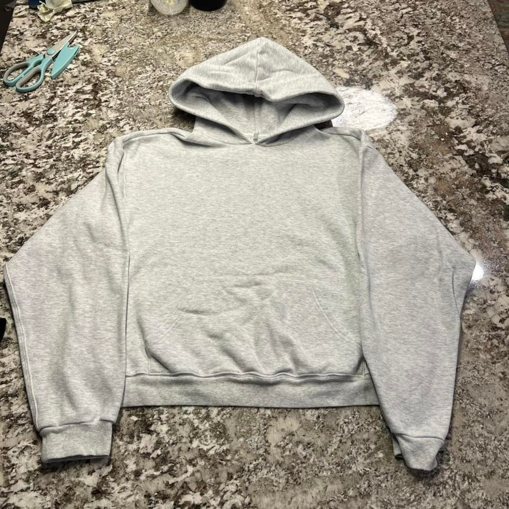 SKIMS Light Gray Cropped Hoodie Sweatshirt